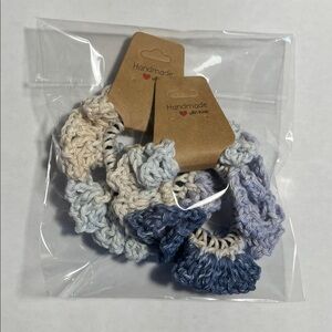 Crochet Hair Scrunchies - Blue and Cream